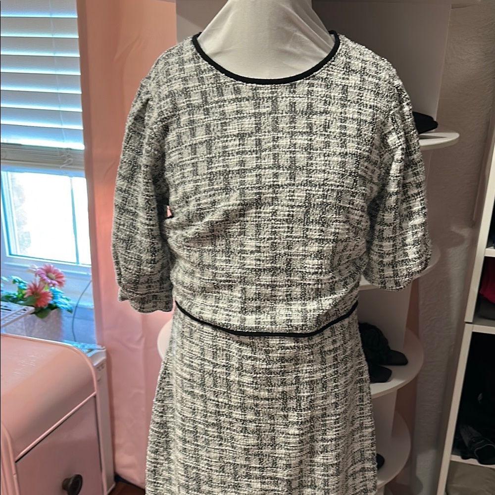 Elegant Black and White Tweed Dress